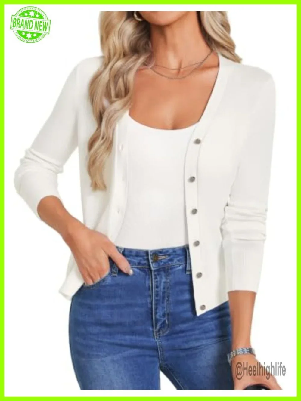 Lightweight V-Neck Cardigan Sweater with Metal Buttons